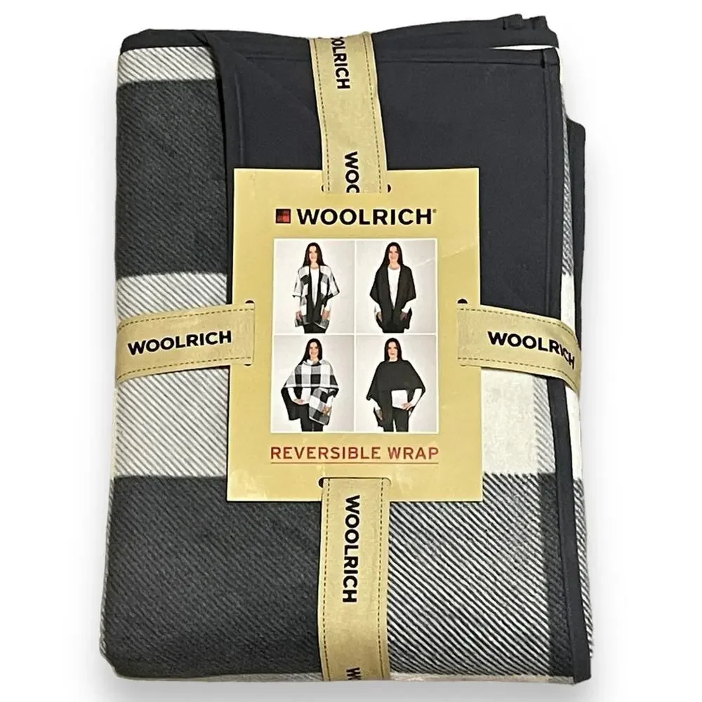 Woolrich Reversible‎ Wrap Stormy Buffalo Gray White Plaid
